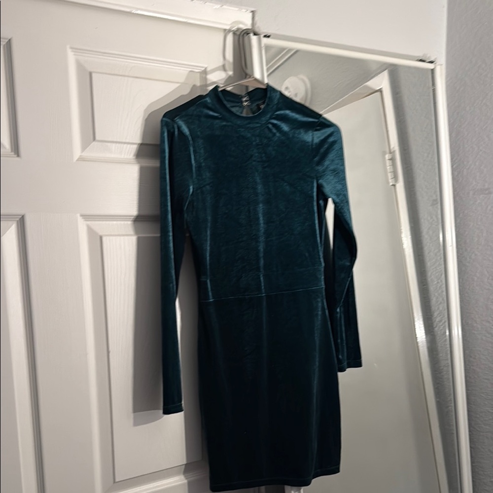 H&M Blue Long Sleeve Bodycon Dress Mock Neck